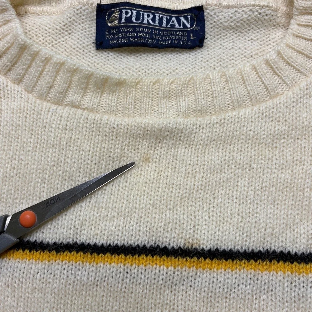 Vtg Puritan Shetland Wool Blend Sweater Size‎ L Striped Crewneck Made in USA